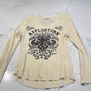 Affliction Cream Long Sleeve Graphic Thermal Tee